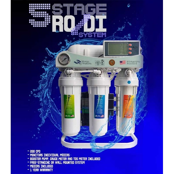 5 STAGE REVERSE OSMOSIS RO/DI WATER FILTER DEIONIZER (200 GPD) WITH TDS METER